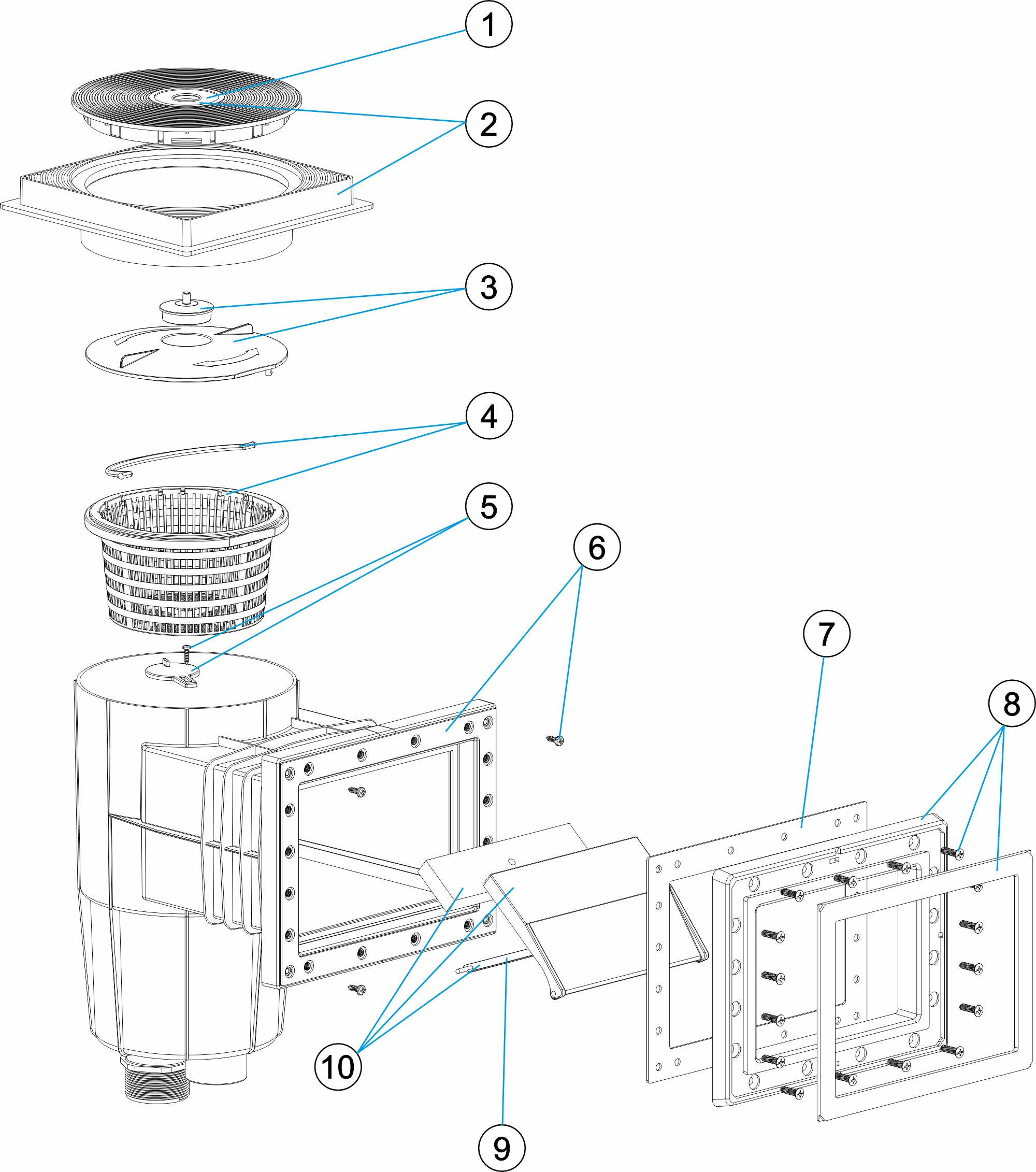 SKIMMER 15L PP. STD. SQUARE COVER